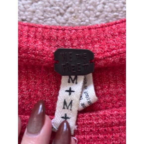 We The Free Blossom Thermal Waffle Knit Boho Balloon Sleeve Top - Picture 6 of 9